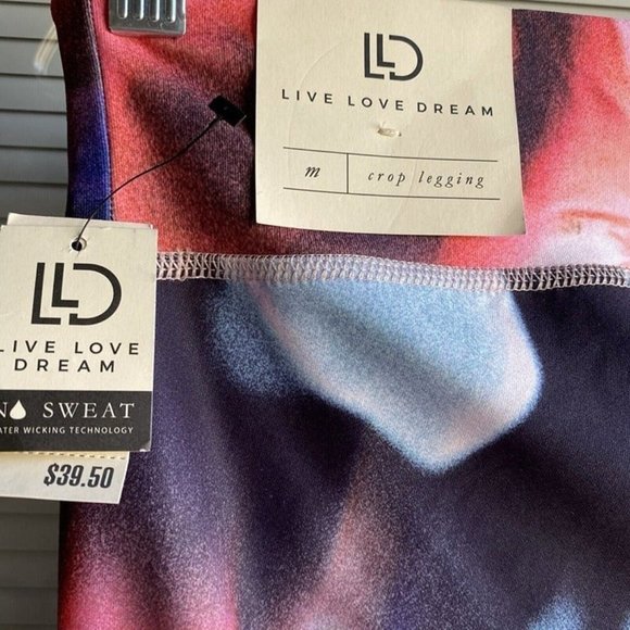 Live Love Dream Pink Womens Flowered Leggings Sz M No Sweat Water Wicking Tech - Picture 10 of 12